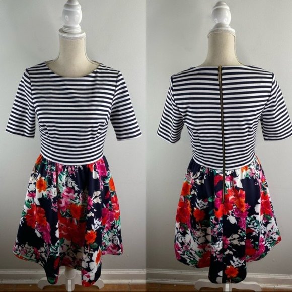 Eliza J Striped Floral Dress Size 8 - Picture 2 of 7